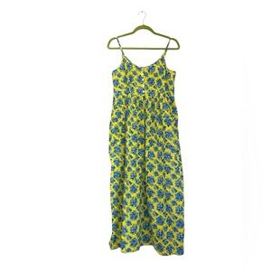 April Cornell Floral Blue Sleeveless Boho Adjustable Straps Maxi Dress Size S